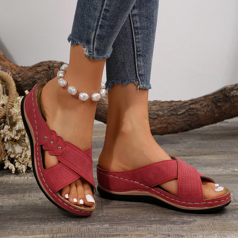 Shawen - Sandalias de Cuña Con Tiras Cruzadas
