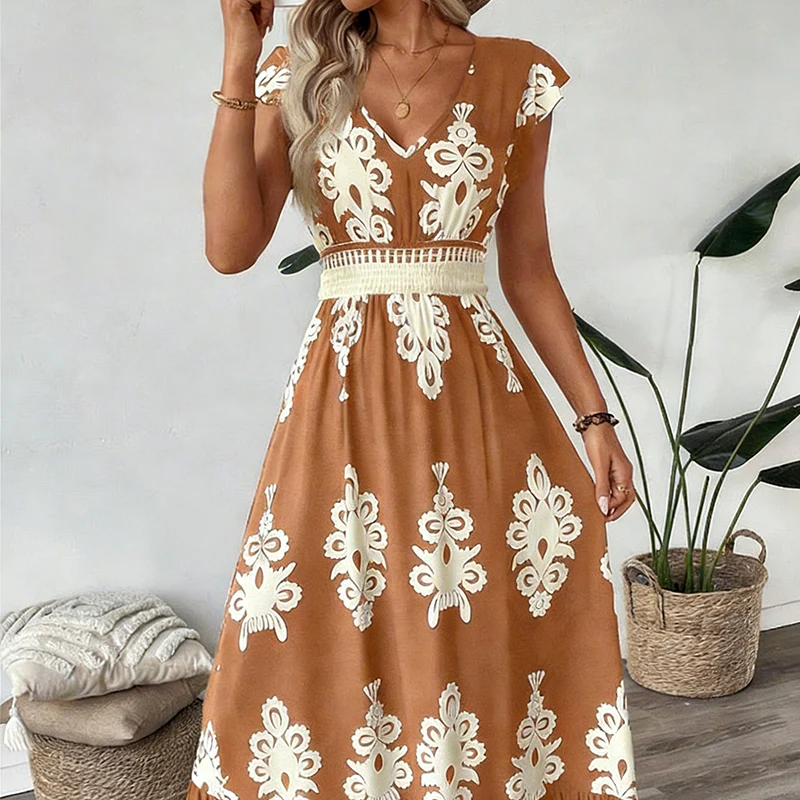 Ranika | Vestido Maxi Estampado Cuello V Sin Mangas