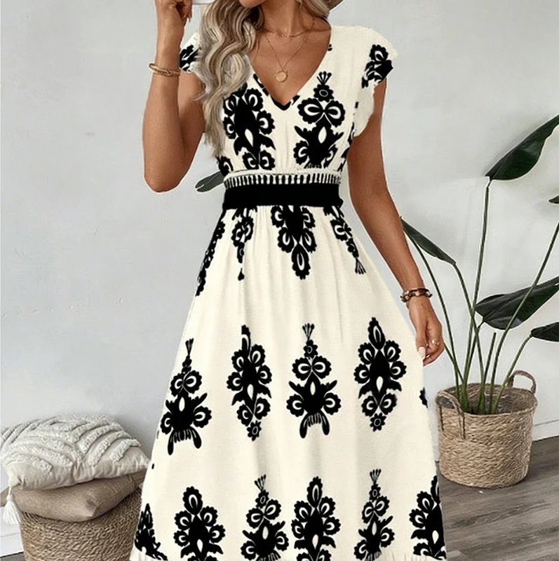 Ranika | Vestido Maxi Estampado Cuello V Sin Mangas