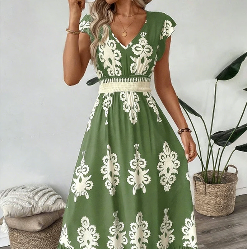 Ranika | Vestido Maxi Estampado Cuello V Sin Mangas