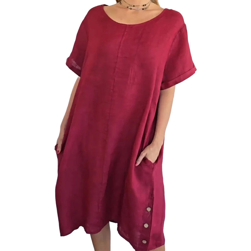 Sheela - Vestido Informal De Lino y Algodón Con Bolsillos