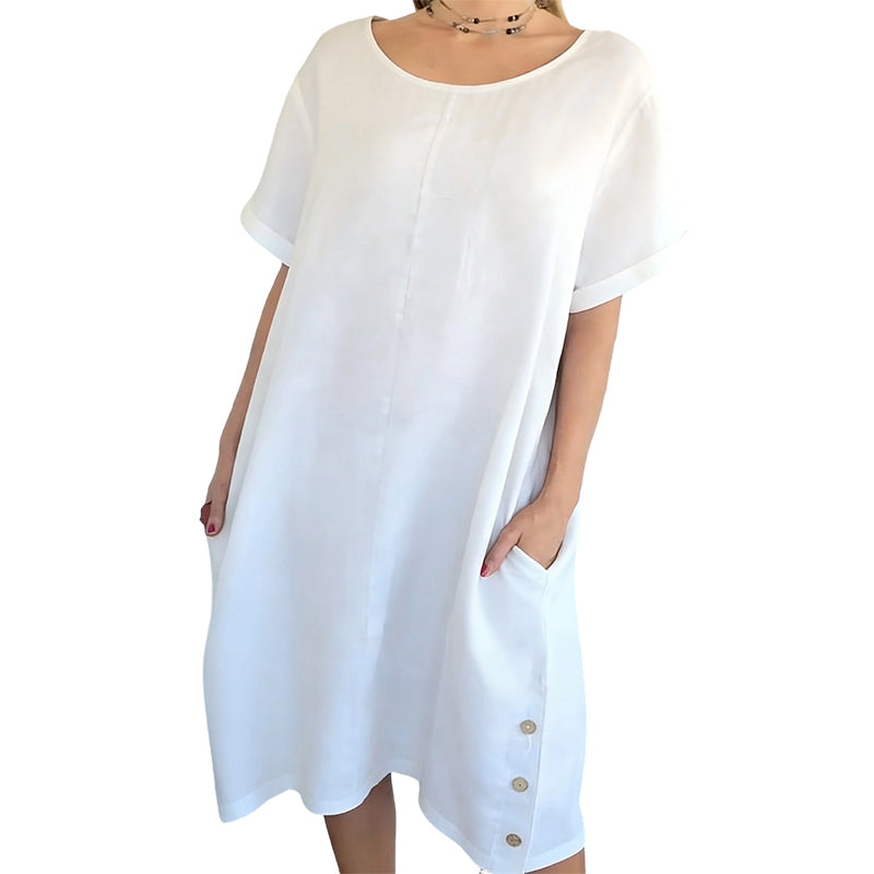 Sheela - Vestido Informal De Lino y Algodón Con Bolsillos