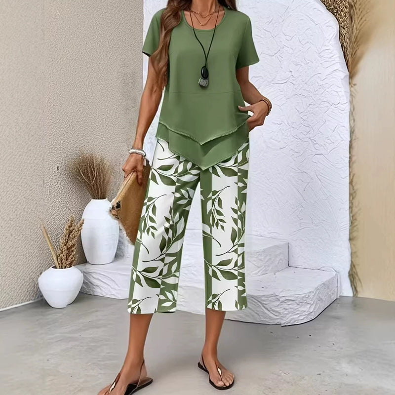 Deboria | Conjunto De Dos Piezas Con Estampado De Hojas Para Mujer
