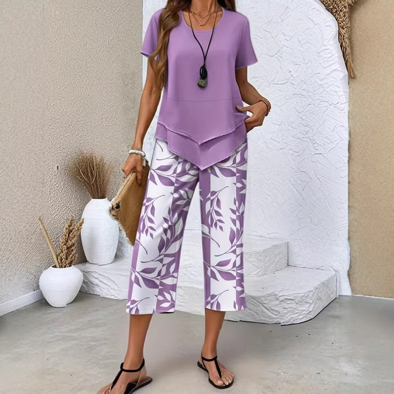 Deboria | Conjunto De Dos Piezas Con Estampado De Hojas Para Mujer