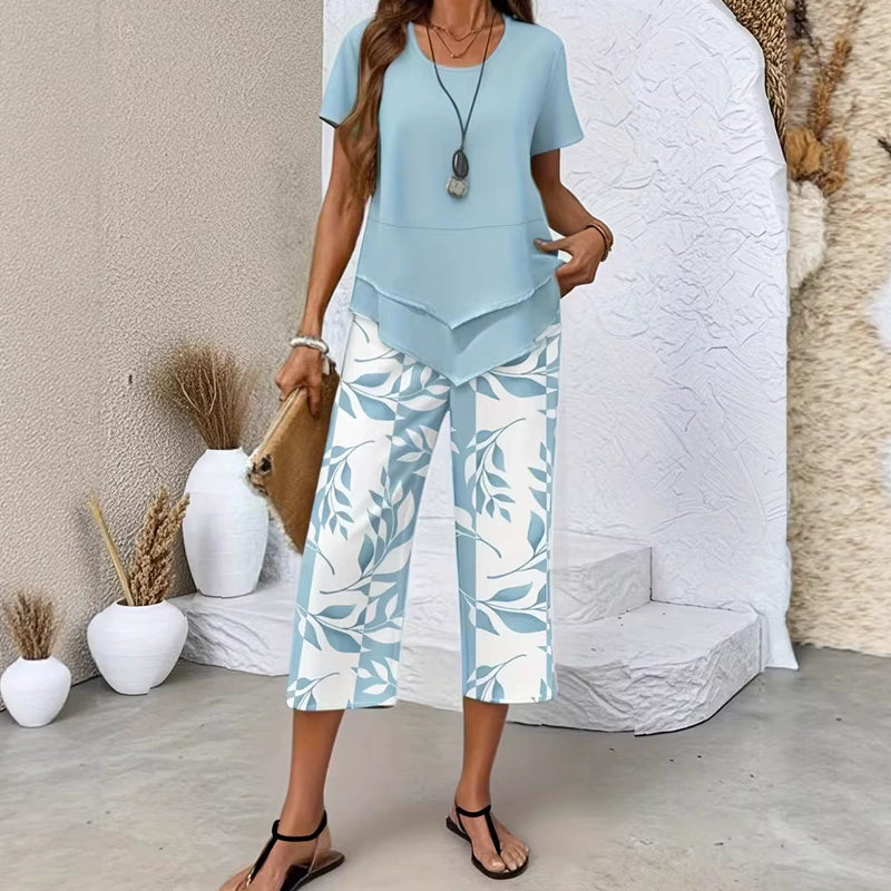 Deboria | Conjunto De Dos Piezas Con Estampado De Hojas Para Mujer