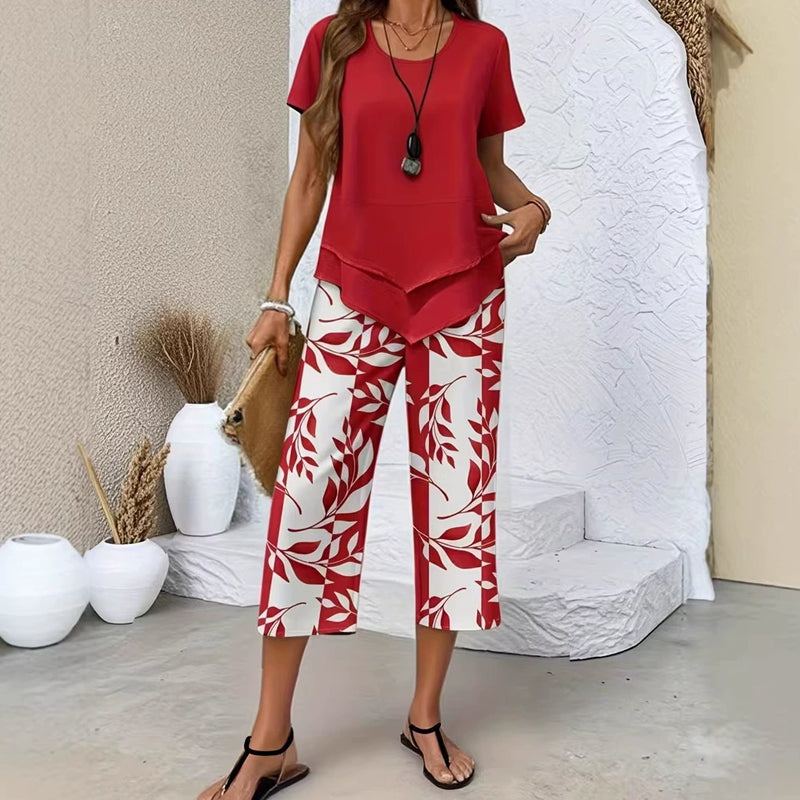Deboria | Conjunto De Dos Piezas Con Estampado De Hojas Para Mujer