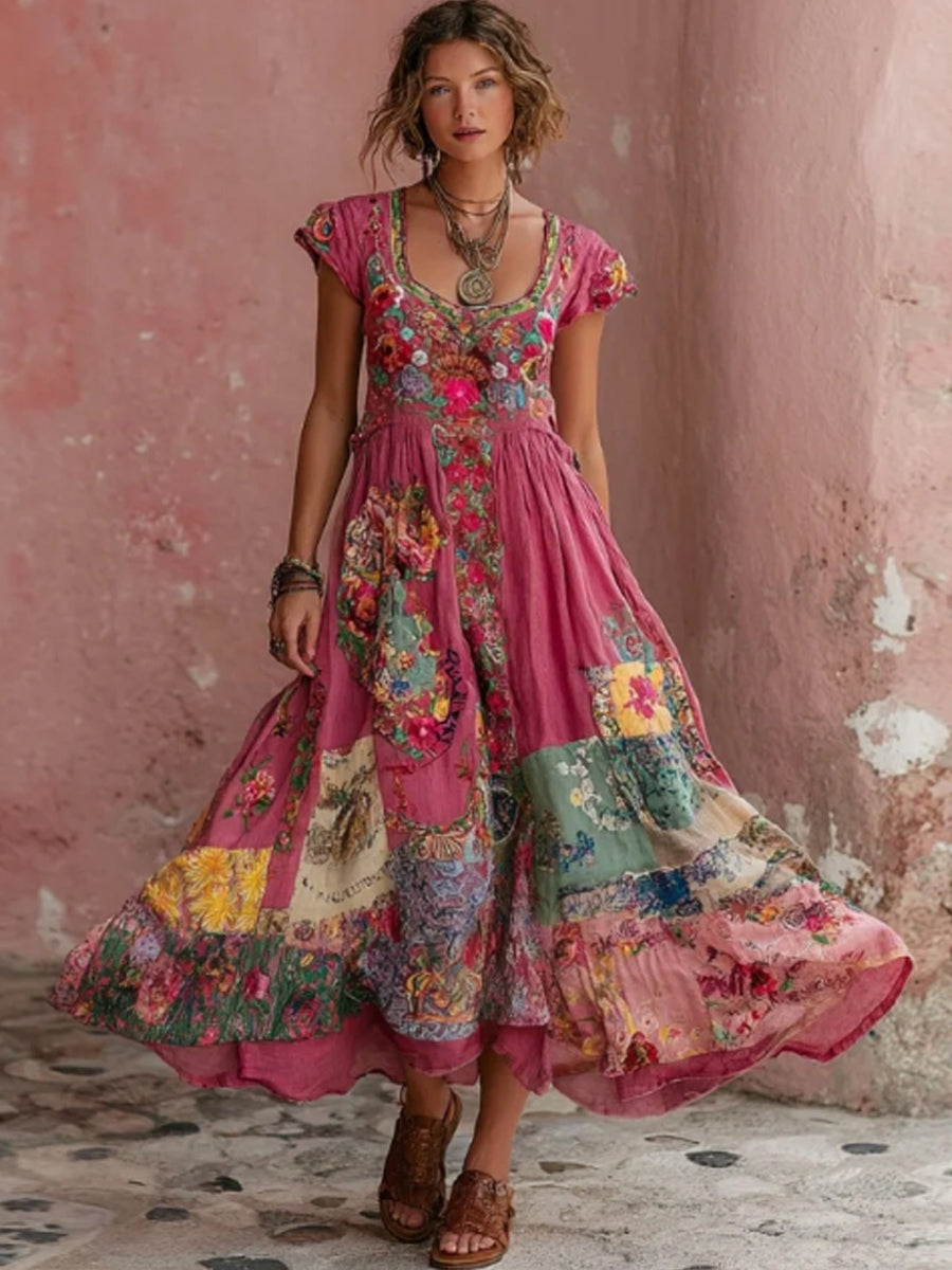 Emilien | Vestido Largo con Estampado Floral de Patchwork