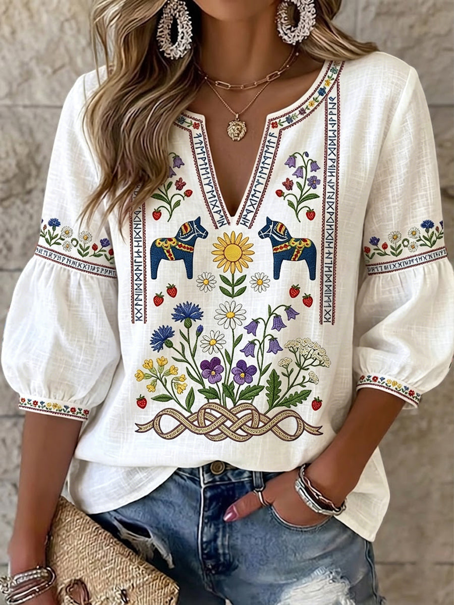Nirilia | Blusa Bordada Floral con Escote en V
