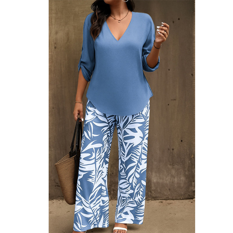 Liwia | Conjunto Blusa V Pantalón Estampado