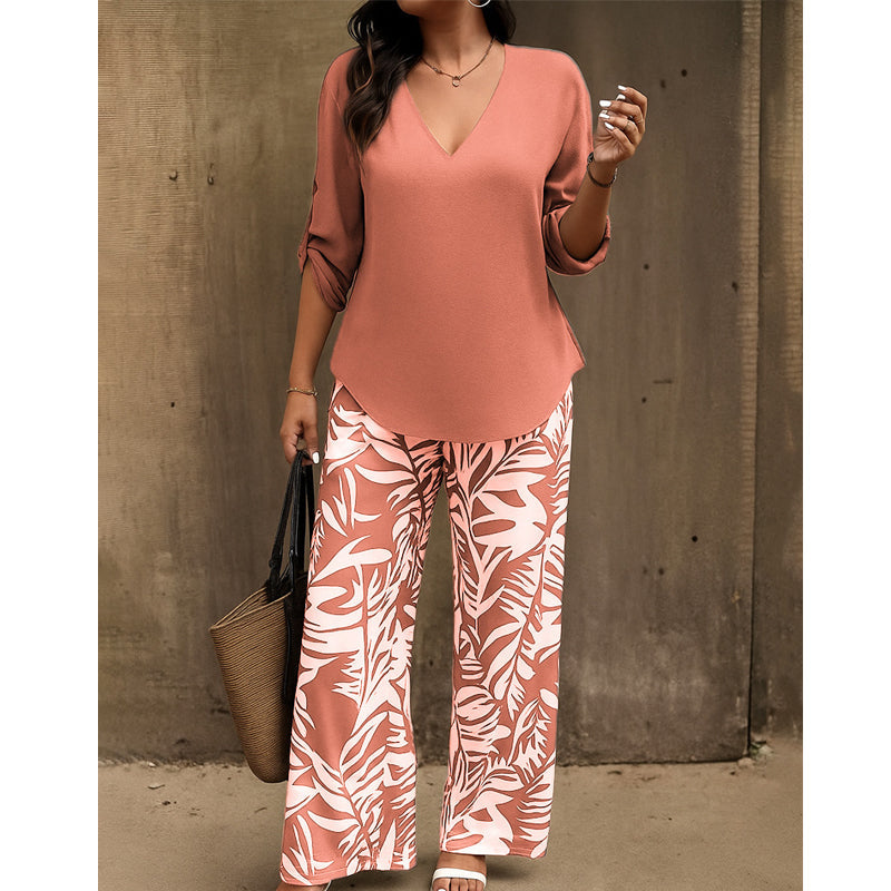 Liwia | Conjunto Blusa V Pantalón Estampado