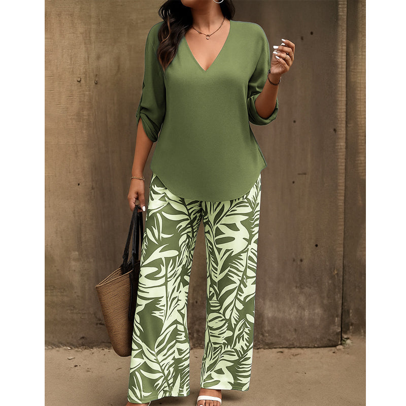 Liwia | Conjunto Blusa V Pantalón Estampado