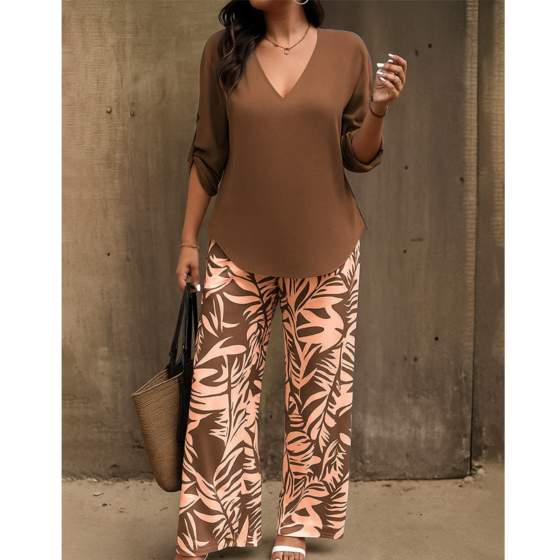Liwia | Conjunto Blusa V Pantalón Estampado