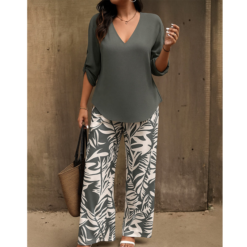 Liwia | Conjunto Blusa V Pantalón Estampado