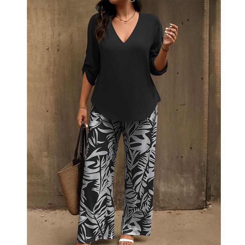 Liwia | Conjunto Blusa V Pantalón Estampado