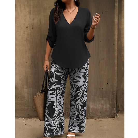 Liwia | Conjunto Blusa V Pantalón Estampado