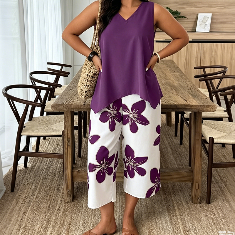 Aniza | Conjunto de Top Asimétrico y Pantalón Capri Floral