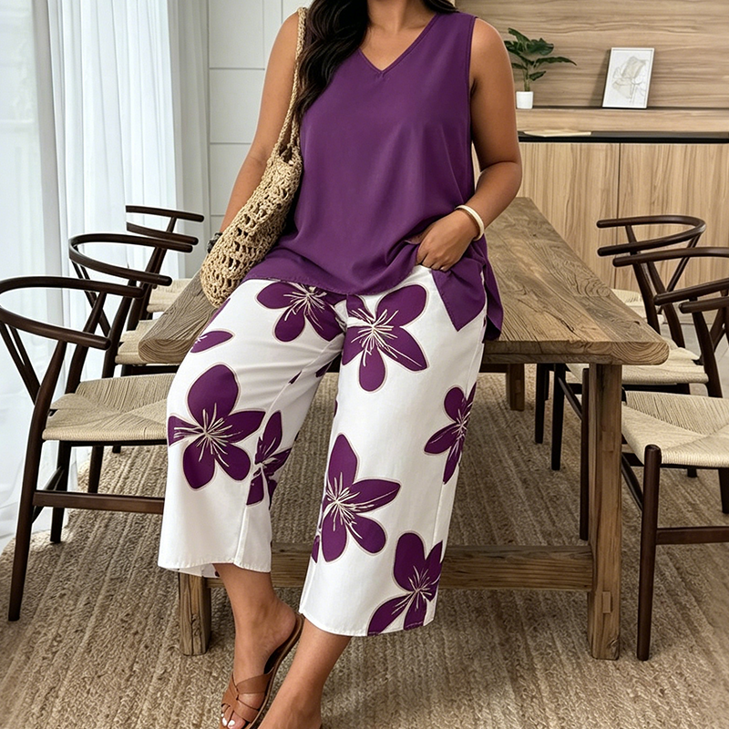 Aniza | Conjunto de Top Asimétrico y Pantalón Capri Floral
