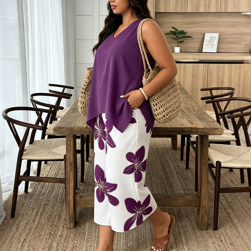 Aniza | Conjunto de Top Asimétrico y Pantalón Capri Floral