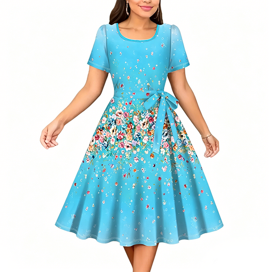 Chuckie | Vestido Midi Con Estampado Floral y Lazo en la Cintura