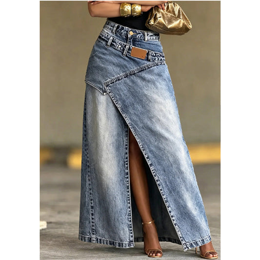 Iliza | Falda Maxi Denim Con Abertura Asimétrica