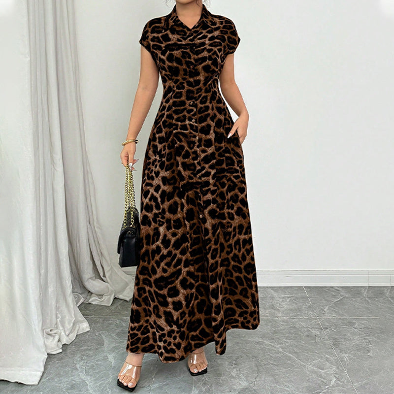 Ameerah | Vestido Camisero De Manga Corta Con Estampado De Leopardo