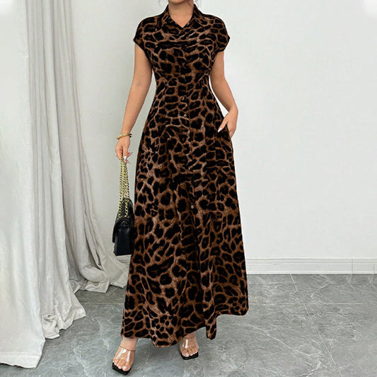 Ameerah | Vestido Camisero De Manga Corta Con Estampado De Leopardo