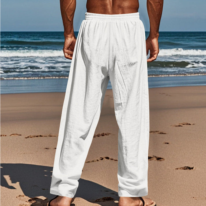 Devillier | Pantalones Informales de Lino Con Cordón y Botones en la Parte Delantera