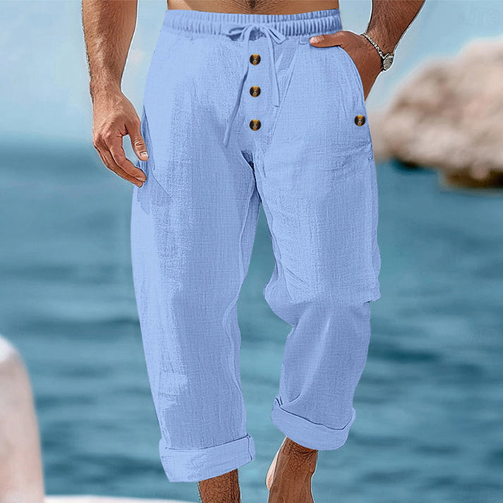 Devillier | Pantalones Informales de Lino Con Cordón y Botones en la Parte Delantera