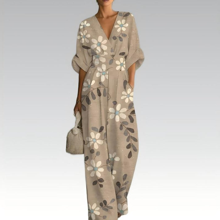 Sinem | Mono de Corte Ancho Con Estampado Floral y Cuello en V