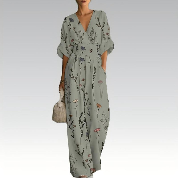 Sinem | Mono de Corte Ancho Con Estampado Floral y Cuello en V