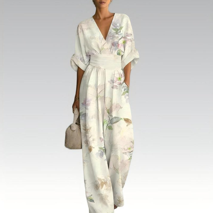 Sinem | Mono de Corte Ancho Con Estampado Floral y Cuello en V