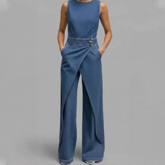 Laurien | Mono Azul Sin Mangas De Estilo Vaquero Con Pernera Ancha