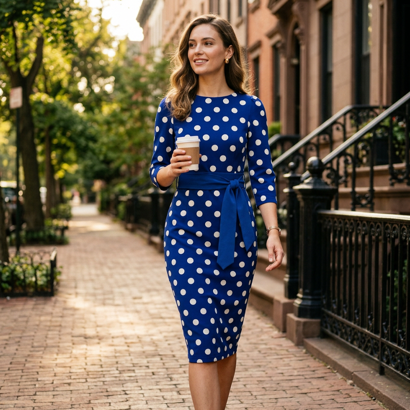 Konila | Vestido Midi De Lunares Con Cinturón