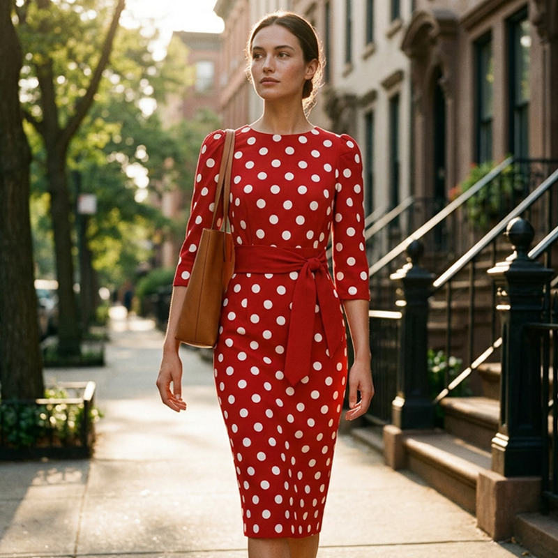 Konila | Vestido Midi De Lunares Con Cinturón