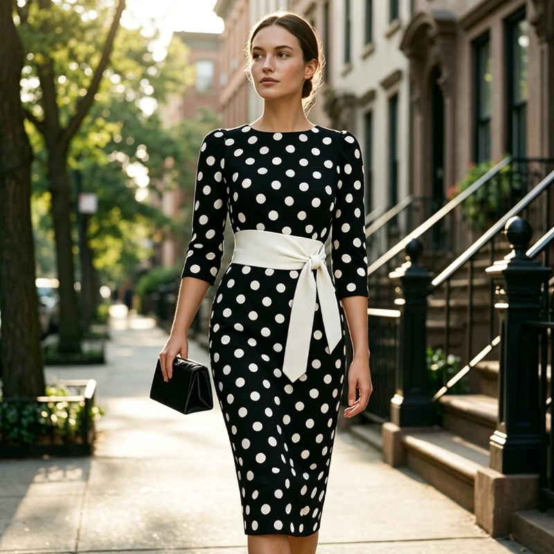 Konila | Vestido Midi De Lunares Con Cinturón