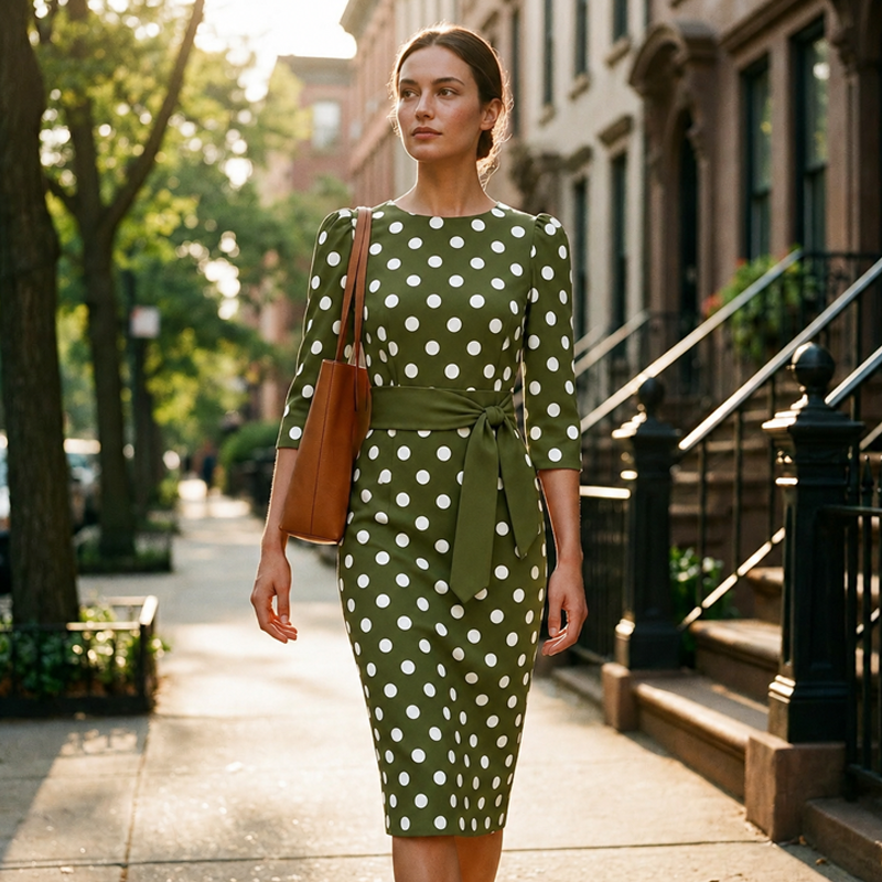 Konila | Vestido Midi De Lunares Con Cinturón