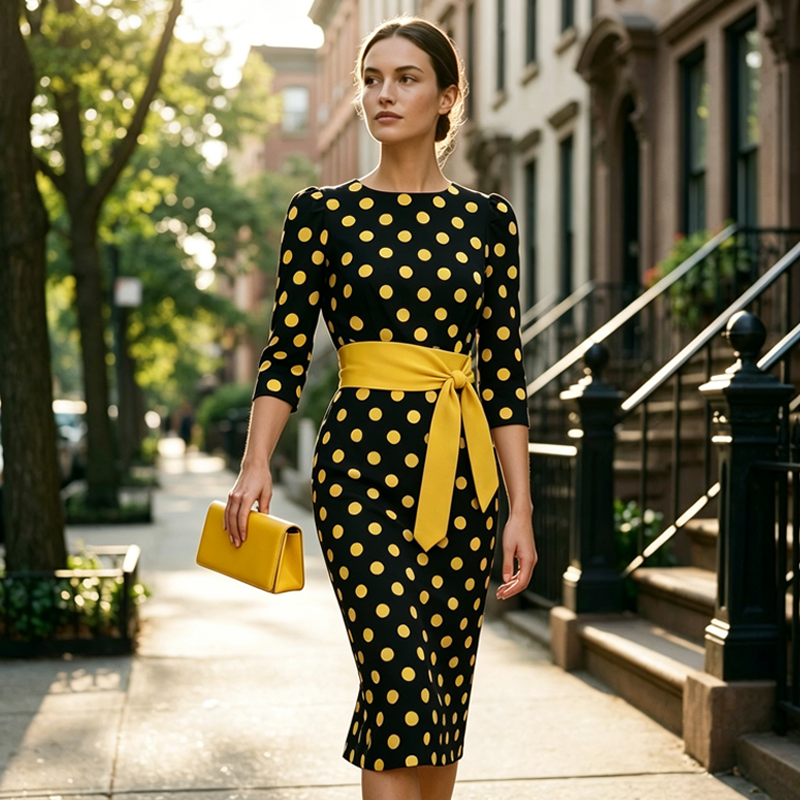 Konila | Vestido Midi De Lunares Con Cinturón