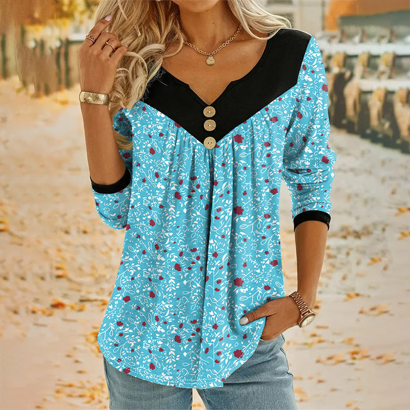 Sheloni | Blusa Con Botones Y Cuello en V Con Estampado Floral