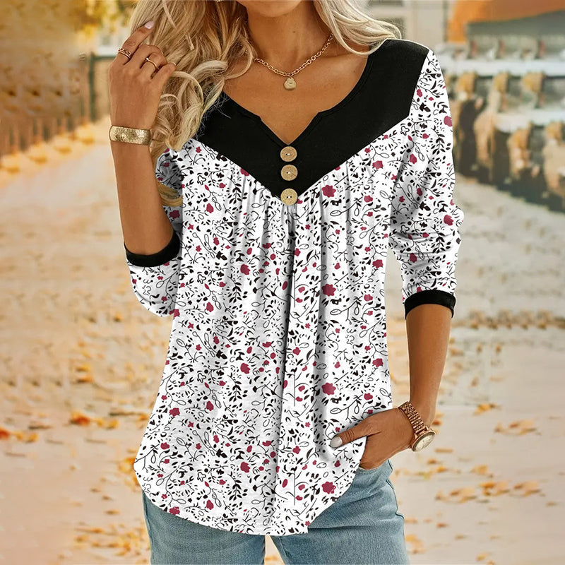 Sheloni | Blusa Con Botones Y Cuello en V Con Estampado Floral