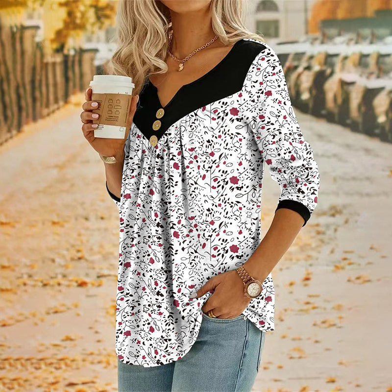 Sheloni | Blusa Con Botones Y Cuello en V Con Estampado Floral