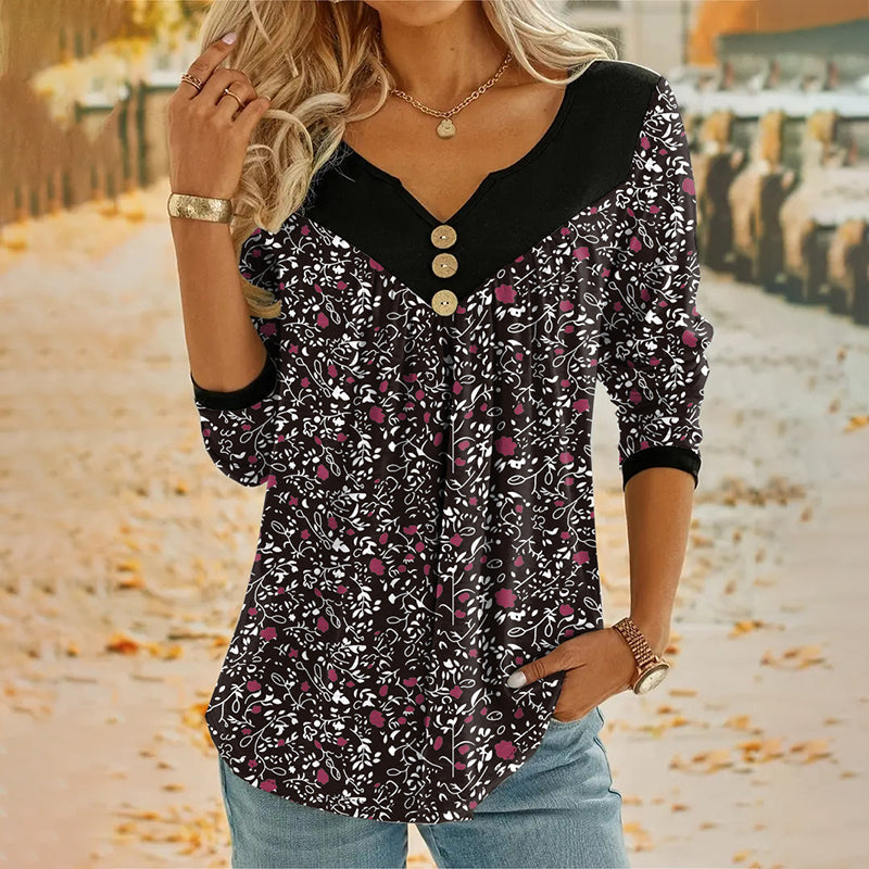 Sheloni | Blusa Con Botones Y Cuello en V Con Estampado Floral