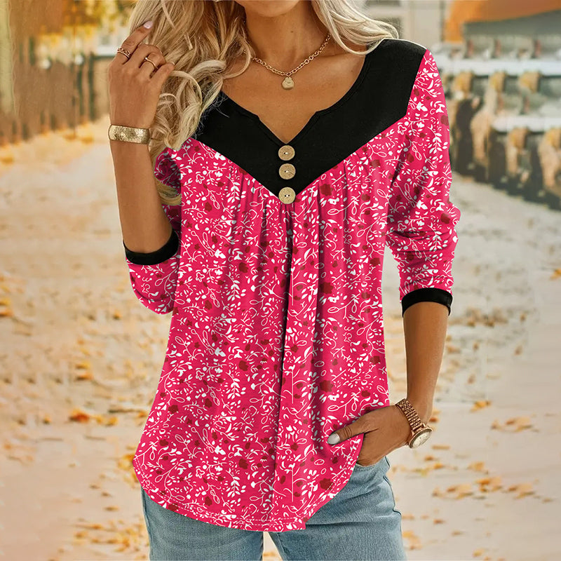 Sheloni | Blusa Con Botones Y Cuello en V Con Estampado Floral