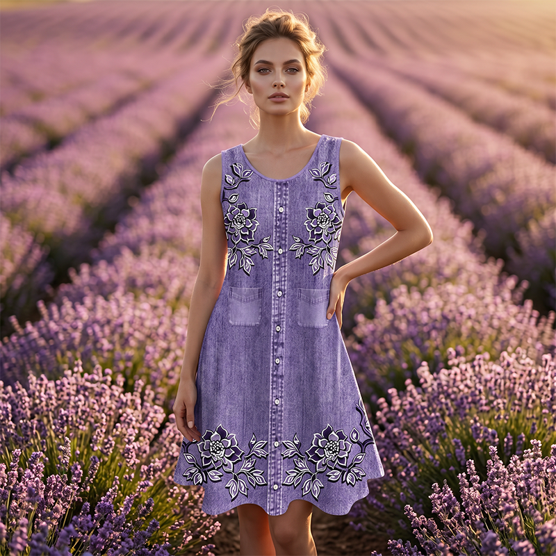 Carien | Vestido Sin Mangas Con Estampado Floral y Bolsillos