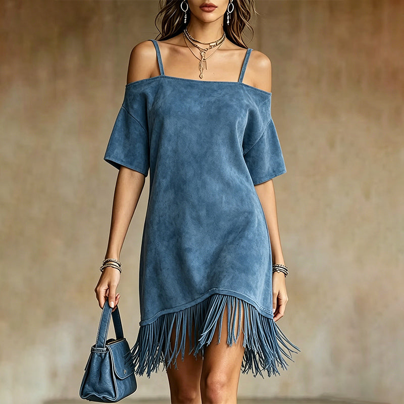Lewina | Vestido Con Flecos Y Tirantes De Hombros Descubiertos