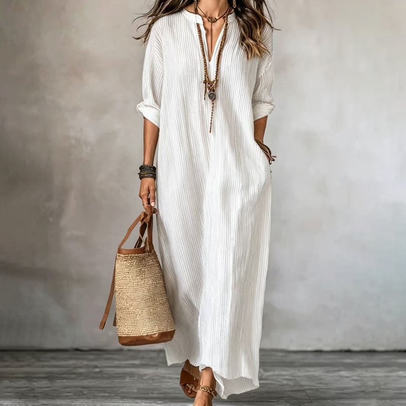 Levina | Vestido Maxi a Rayas Con Cuello en V