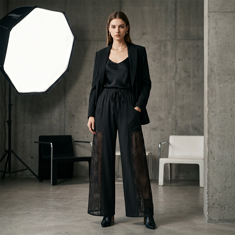 Qerina | Pantalones De Pierna Ancha Con Paneles De Encaje
