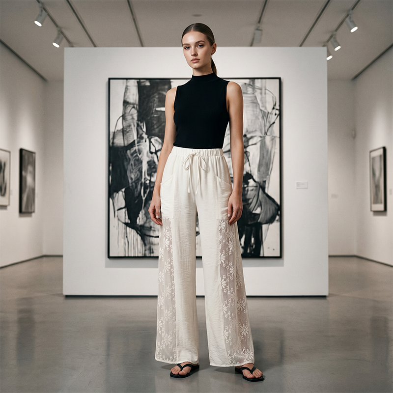 Qerina | Pantalones De Pierna Ancha Con Paneles De Encaje