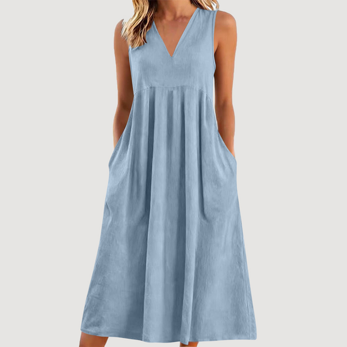 Milanie | Vestido Midi Sin Mangas Con Cuello en V y Bolsillos