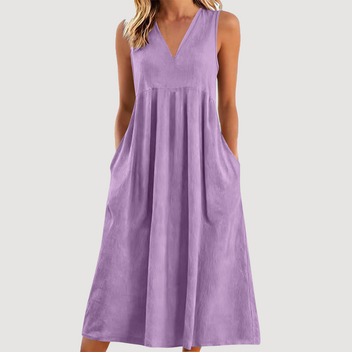 Milanie | Vestido Midi Sin Mangas Con Cuello en V y Bolsillos
