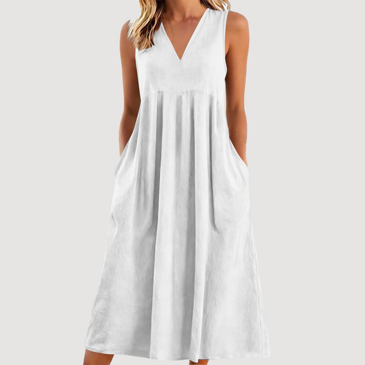 Milanie | Vestido Midi Sin Mangas Con Cuello en V y Bolsillos